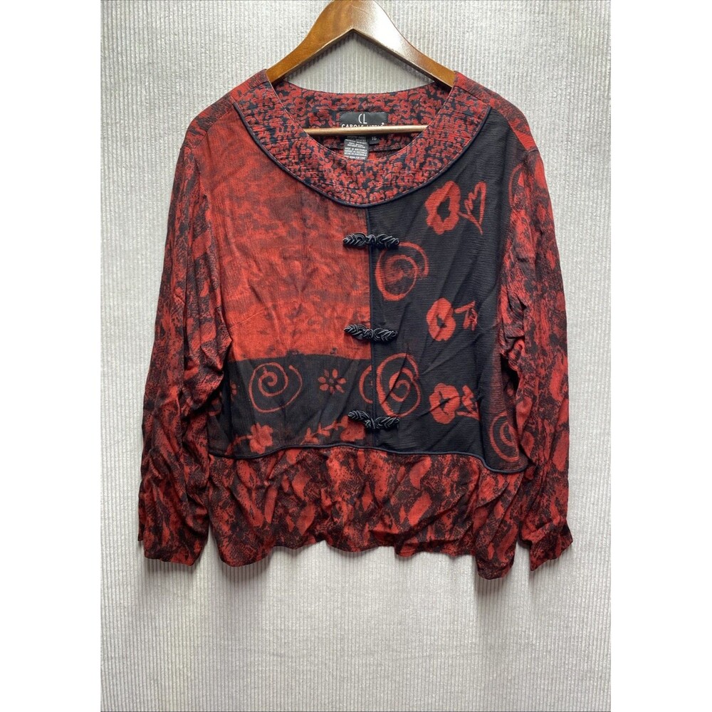 Vintage Carol Little Dresses Blouse Womens 16 Red Snake Leopard Asian Print